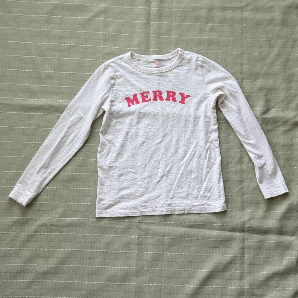 Crewcuts Long Sleeve White Shirt With Merry Text Girls Size 8